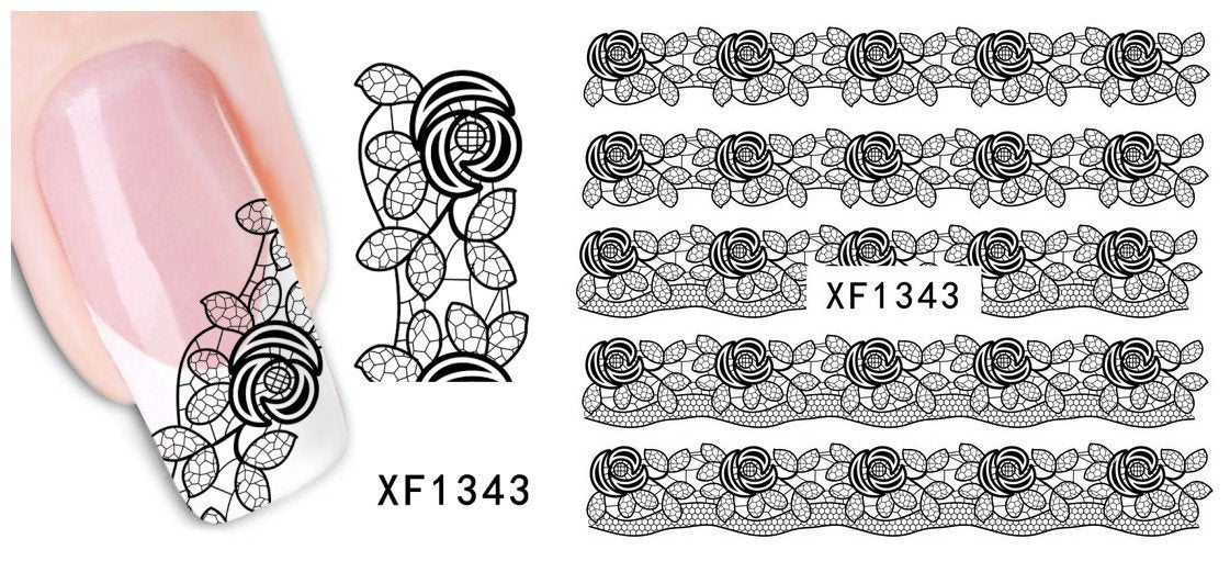 Autocollant Ongle Water Decal Fresque Dessin de Rose N&B 1343