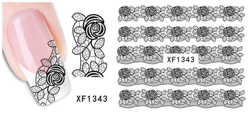 Autocollant Ongle Water Decal Fresque Dessin de Rose N&B 1343 - NailArtBoutique