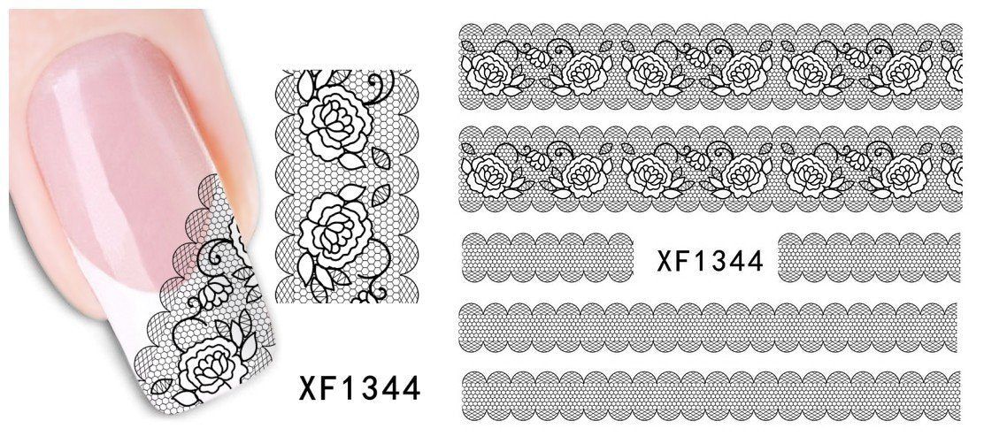 Autocollant Ongle Water Decal Fresque de Roses N&B 1344