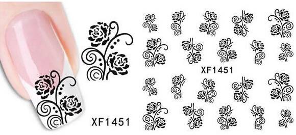 Autocollant Ongle Water Decal Rose N&B 1451