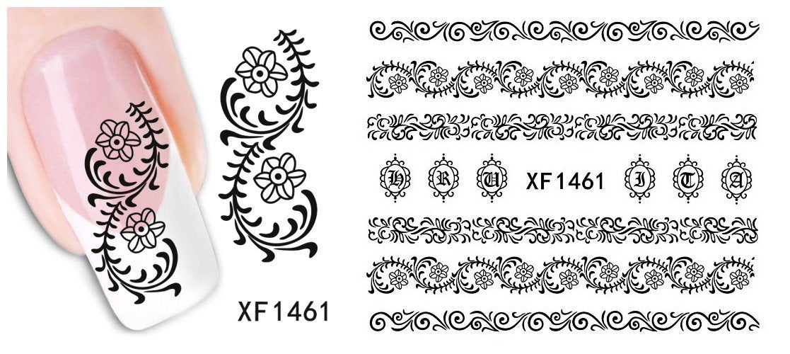 Autocollant Ongle Water Decal Motifs Variés N&B 1461