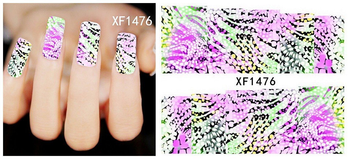 Autocollant Ongle Water Decal Rayures Colorées (Rose, Vertes, Noires) 1476