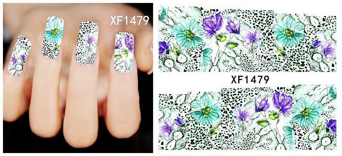 Autocollant Ongle Water Decal Fleur Bleue & Violette 1479