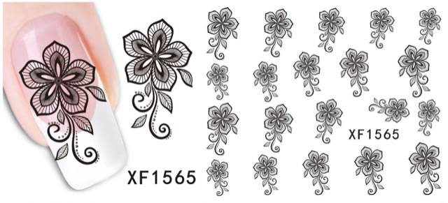 Autocollant Ongle Water Decal Fleure Noire & Blanche 1565