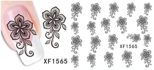 Autocollant Ongle Water Decal Fleure Noire & Blanche 1565 - NailArtBoutique