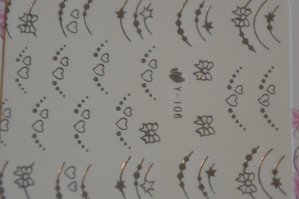 Autocollant Ongle Water Decal Coeurs, Fleurs & Noeuds Argent 106