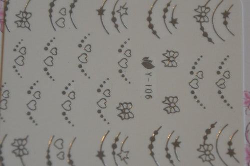 Autocollant Ongle Water Decal Coeurs, Fleurs & Noeuds Argent 106 - NailArtBoutique