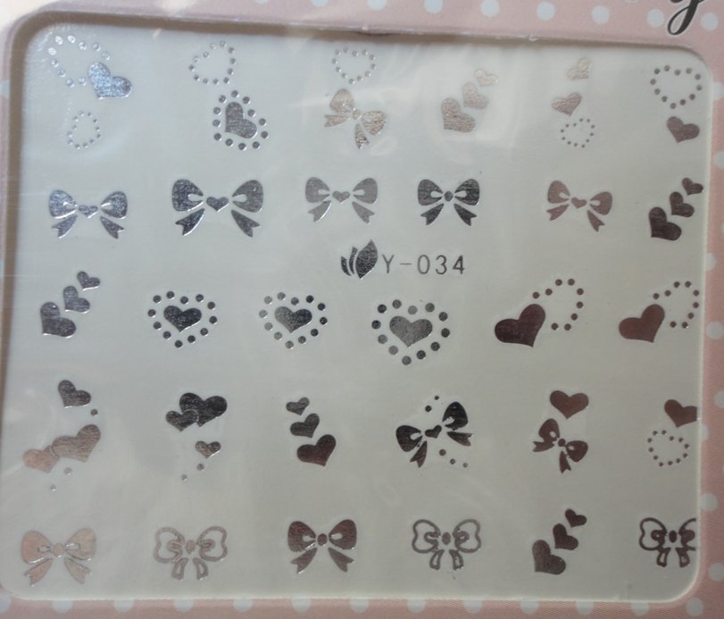 30 Autocollants Ongle Water Decal Coeurs & Noeuds Argentés 34