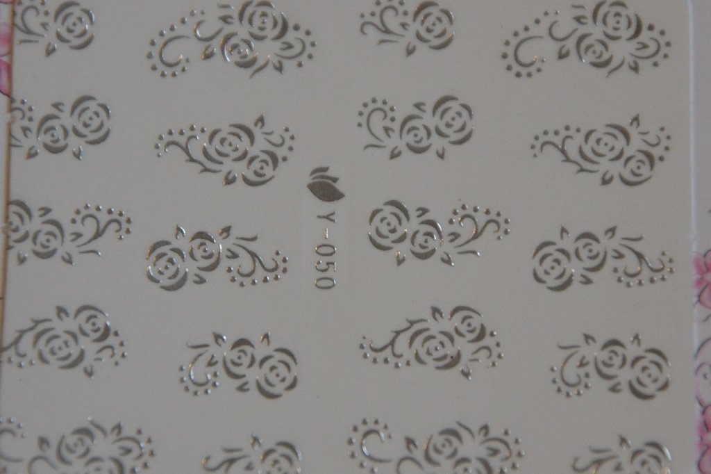 Autocollant Ongle Water Decal Motif Roses Argentées 50