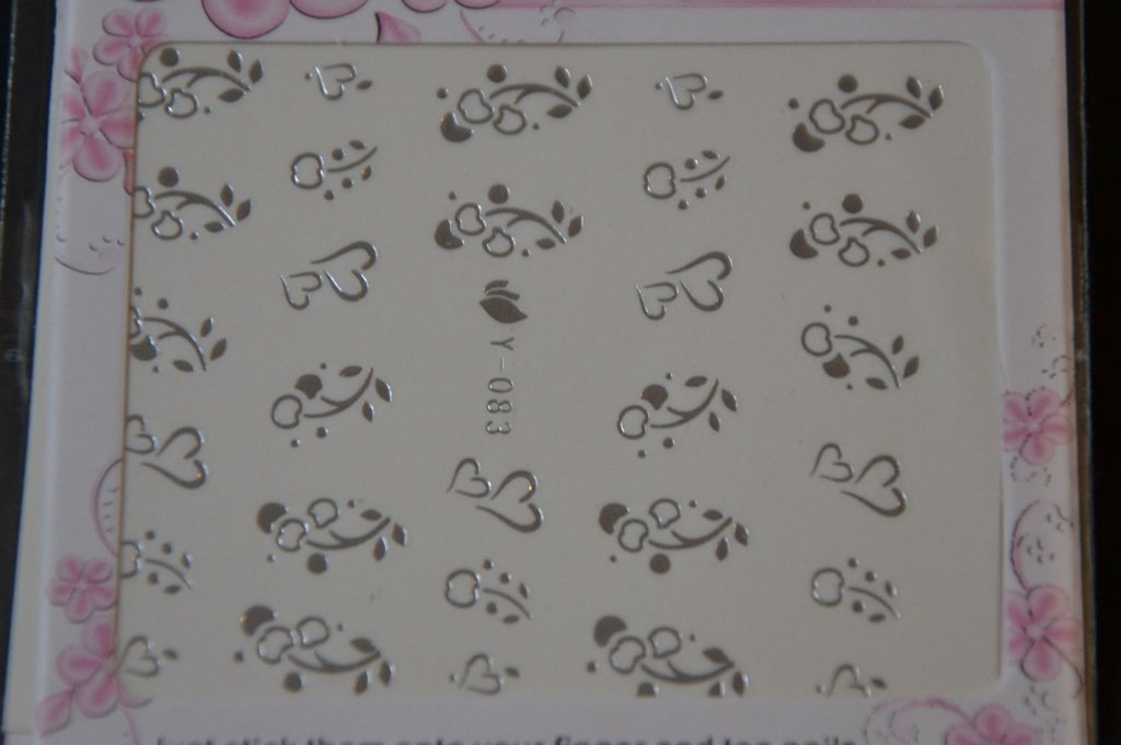Autocollant Ongle Water Decal Pommes & Coeurs Argenté 83