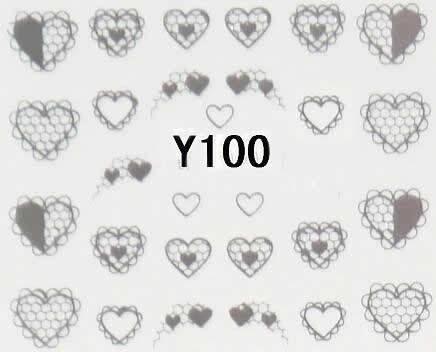 24 Autocollants Ongle Water Decal Variations de Coeurs Argentés 100