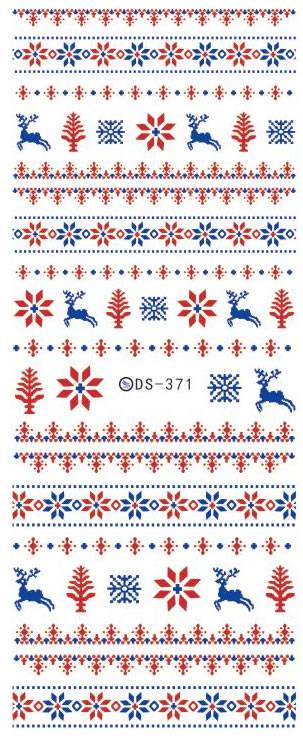 Autocollant Ongle Water Decal Noël Bleu & Rouge DS 371