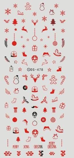 Autocollant Ongle Water Decal Déco de Noël Rouges DS 478