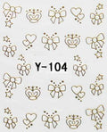 Autocollant Ongle Water Decal Coeurs, Noeud et Couronne en Or 104 - NailArtBoutique