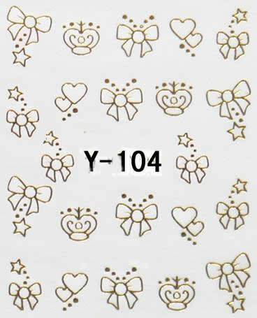 Autocollant Ongle Water Decal Coeurs, Noeud et Couronne en Or 104
