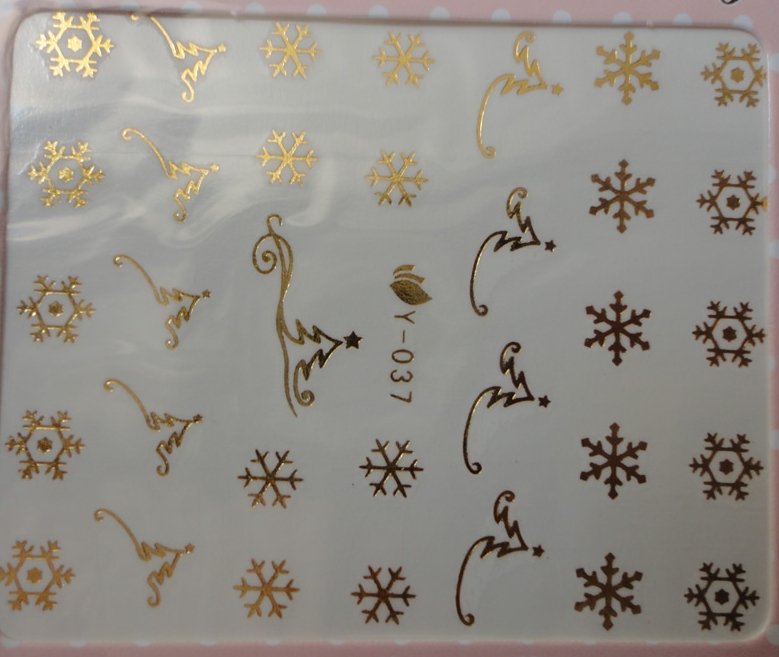 Autocollant Ongle Water Decal Flocons de Neige de Noël Doré  37