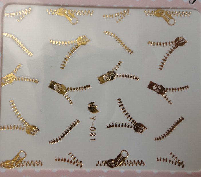 Autocollant Ongle Water Decal Fermeture Eclair / Zip en Or 81