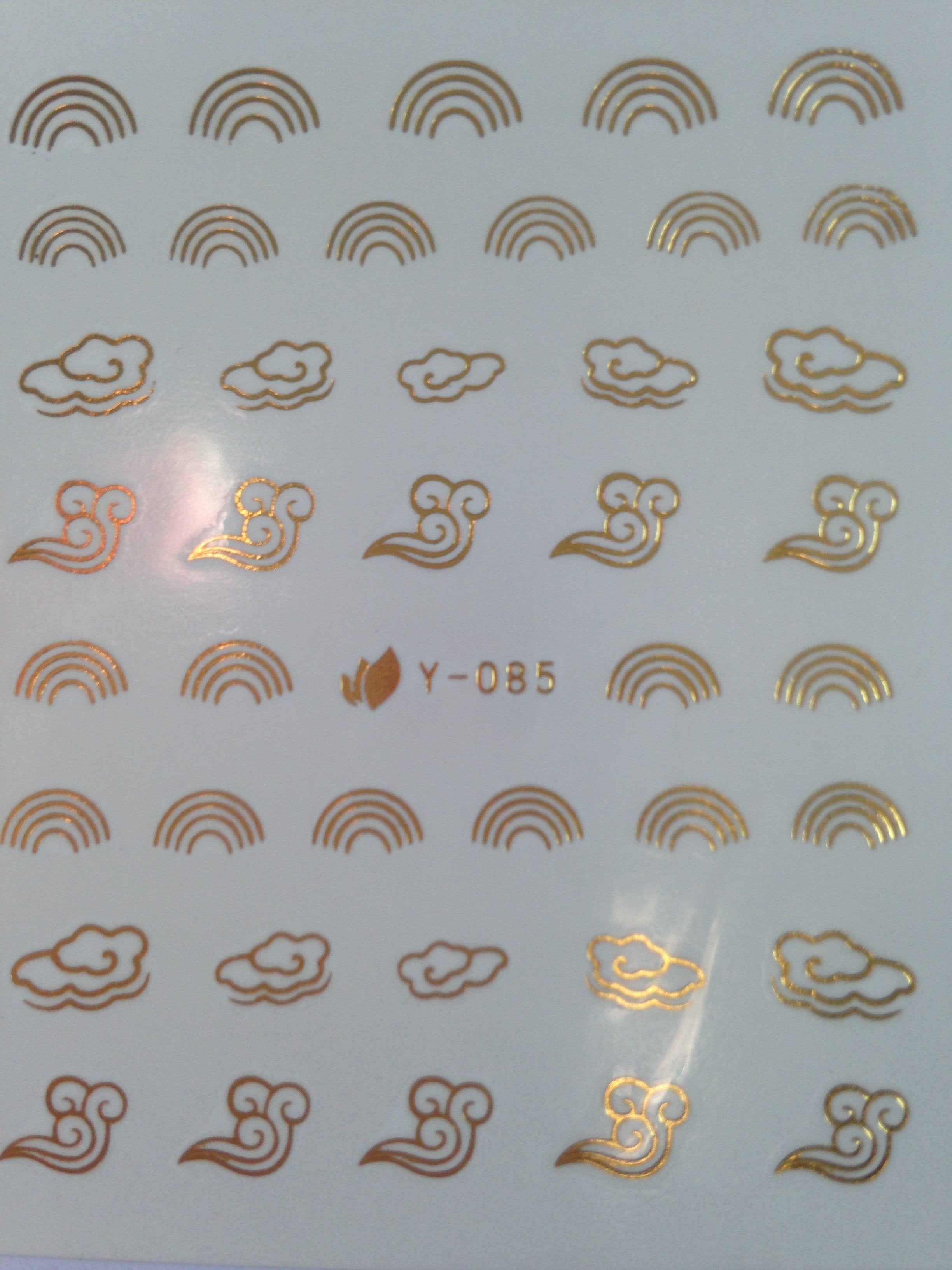 Autocollant Ongle Water Decal Nuage & Arc en Ciel Or85