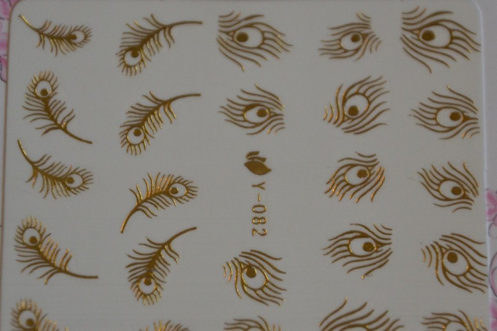Autocollant Ongle Water Decal Plume de Paon Dorée 82