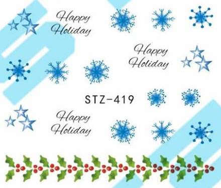 Autocollant Ongle Water Decal Houx, Flocons & Etoiles STZ 419