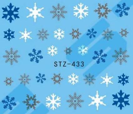 Autocollant Ongle Water Decal Flocons de Neige Blanc et BleusSTZ 433