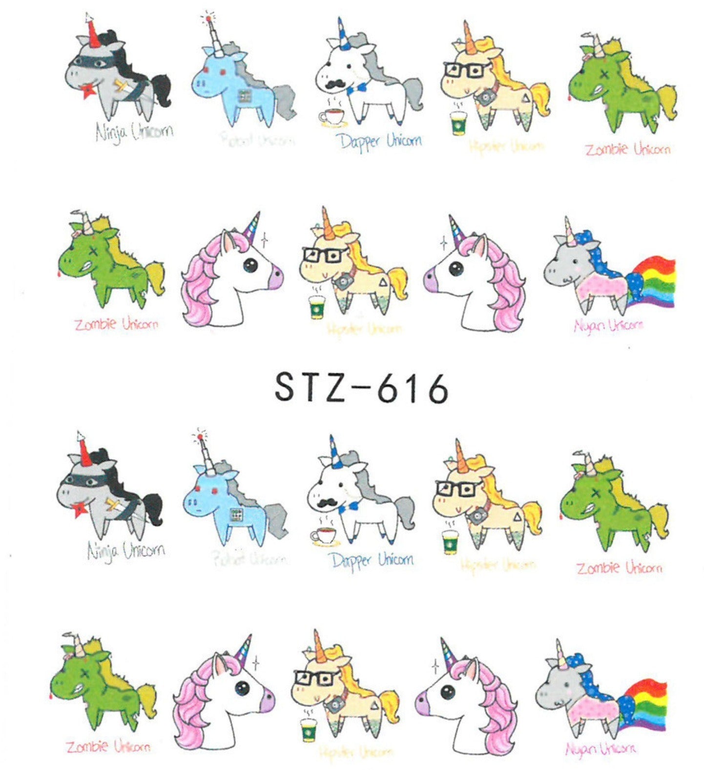 Autocollant Ongle Water Decal Licorne Cartoon STZ 616