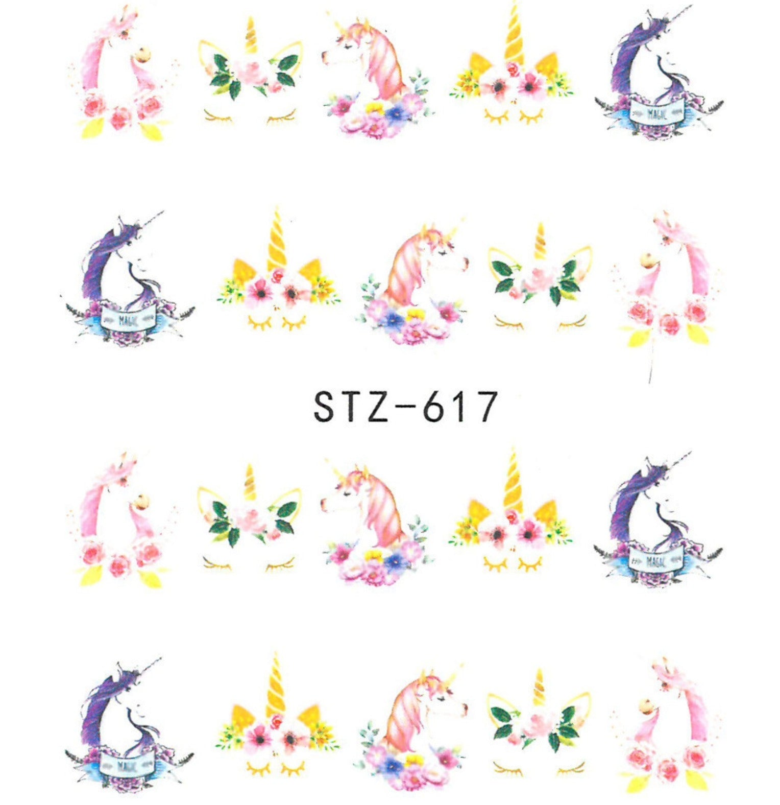 Autocollant Ongle Water Decal Licornes Pastel STZ 617