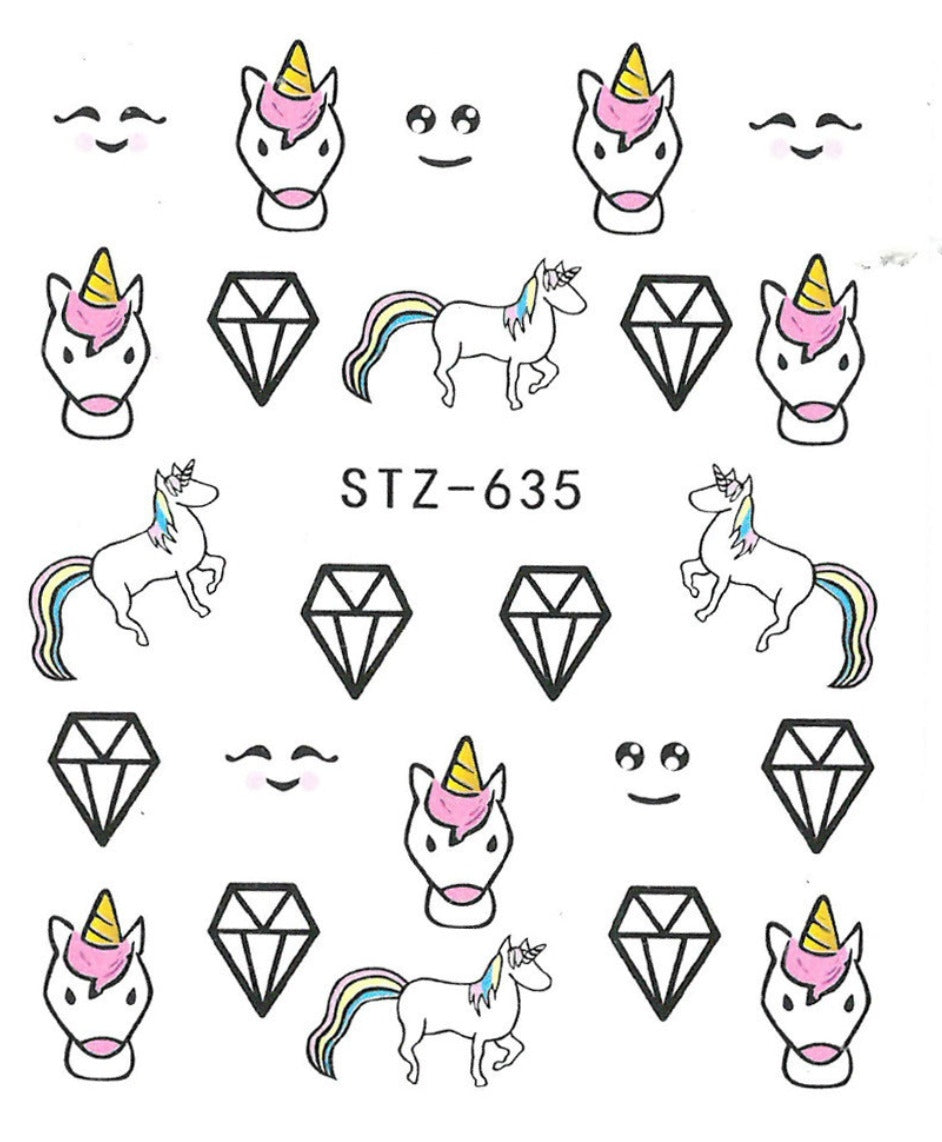 Autocollant Ongle Water Decal Licornes et Bijoux STZ 635
