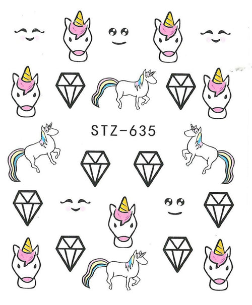 Autocollant Ongle Water Decal Licornes et Bijoux STZ 635 - NailArtBoutique