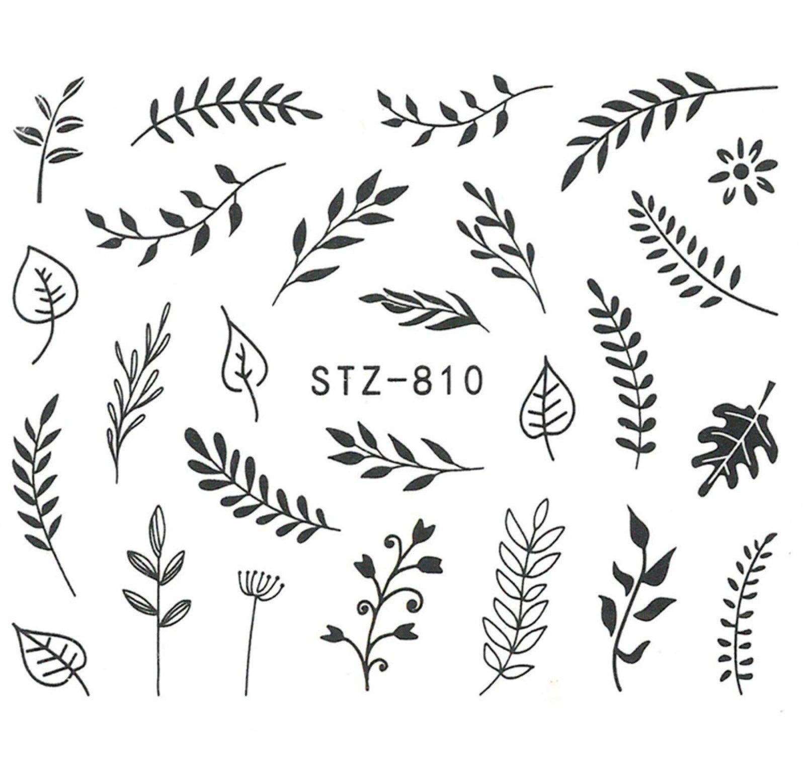 Autocollant Ongle Water Decal Motif Plantes Noir et Blanc STZ 810