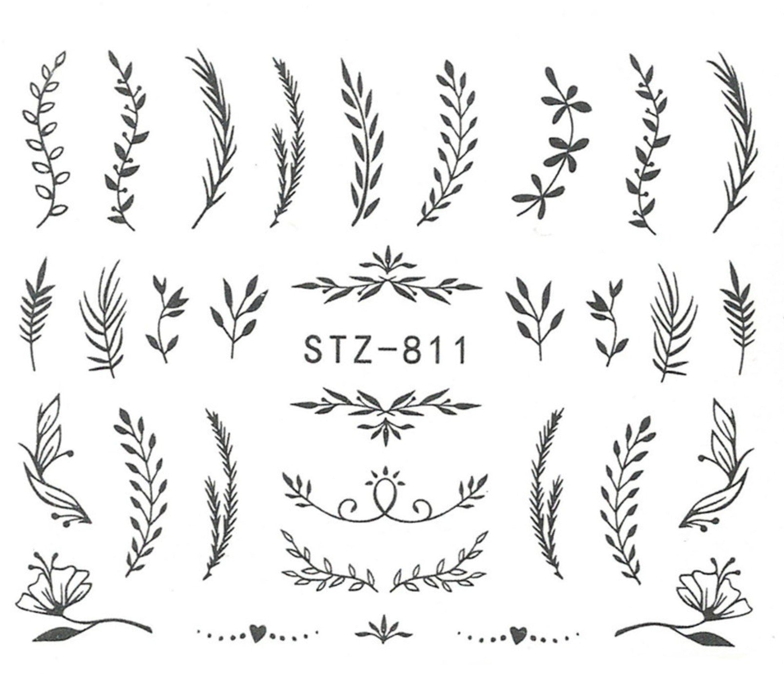 Autocollant Ongle Water Decal Motifs Plantes Noir et Blanc STZ 811
