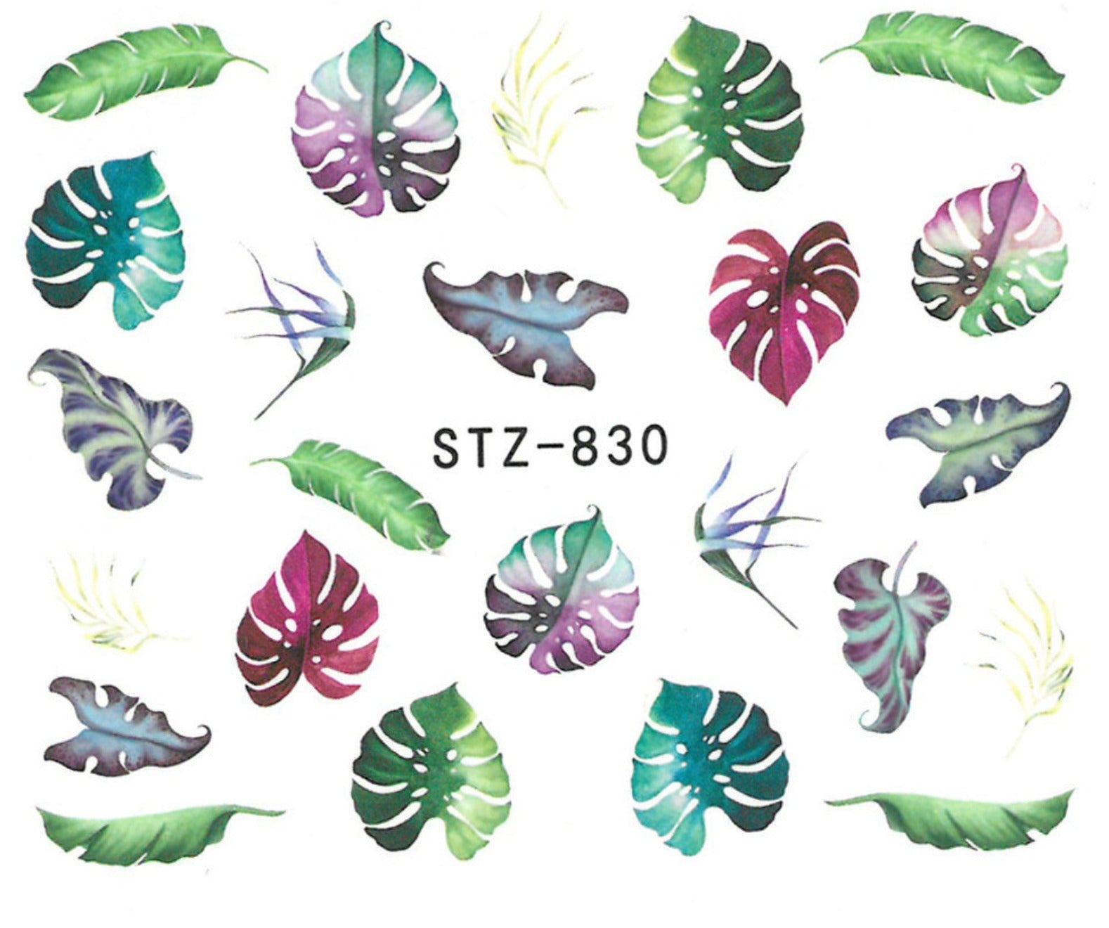 Autocollant Ongle Water Decal Feuilles coloréesSTZ 830